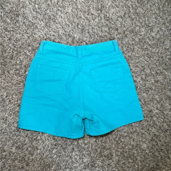 Vintage Bright Turquoise High-Waist Cotton Shorts - Picture 2 of 3